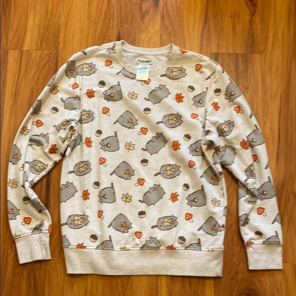 Pusheen Fall Sweater Small - Beige with Cat Print